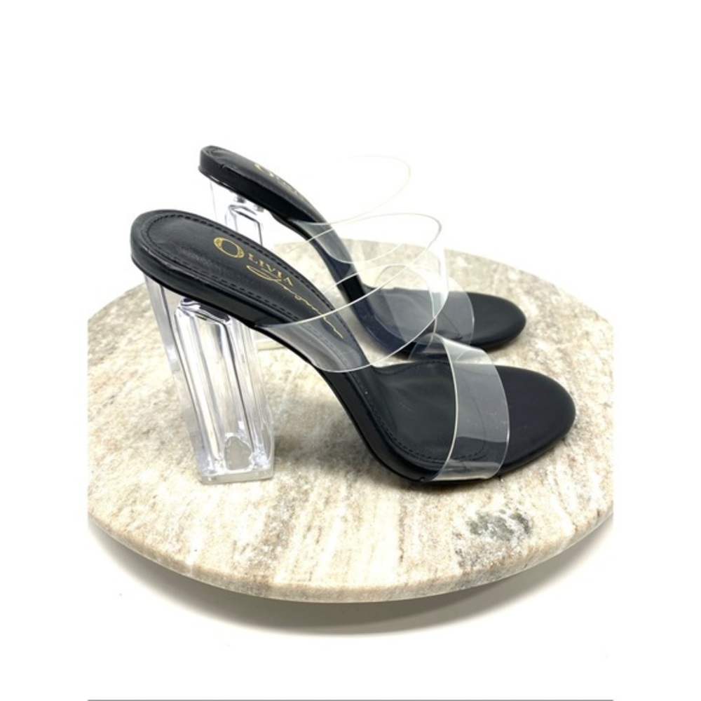 Olivia Ferguson black clear heels size 6